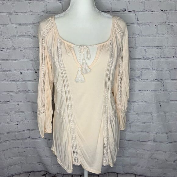 Lucky Brand Peach lace peasant top - Picture 2 of 11